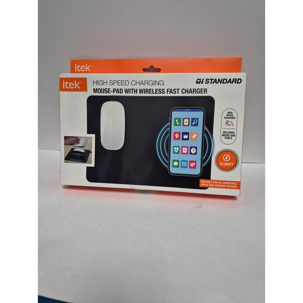 ITEK HIGH SPEED CHARGING MOUSE PAD WITH WIRELESS FAST CHARGER NEW OPEN BOX